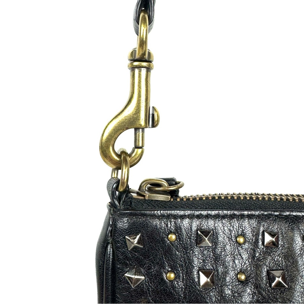 COACH black lthr crossbody shoulder bag w long strap, studs, brass hardware EUC - Picture 11 of 16